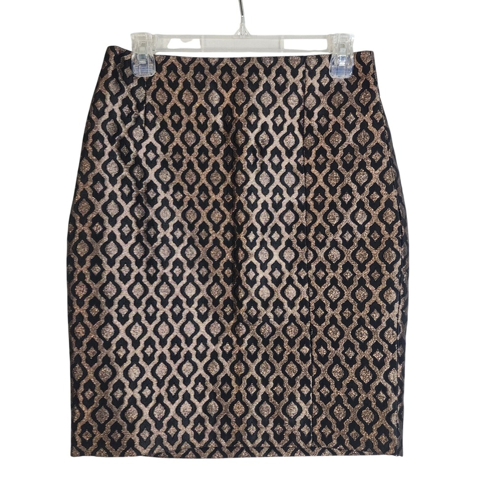 THE LIMITED Size 8 Black & Bronze Metallic Moroccan Print Holiday Dinner Skirt